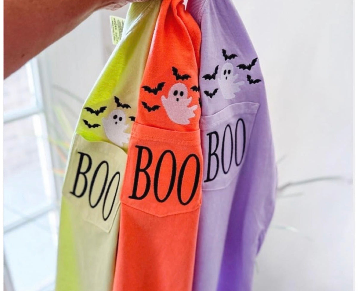 “Boo” Embroidered Comfort Colors pocket Tshirt