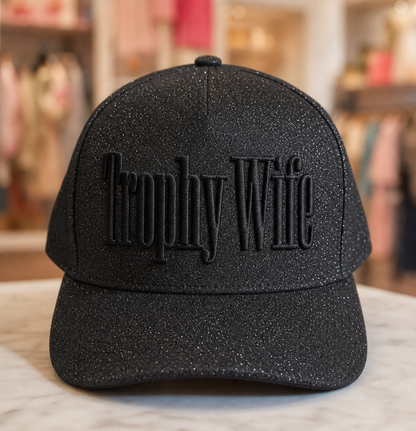 Black Glitter Embroidered Cap