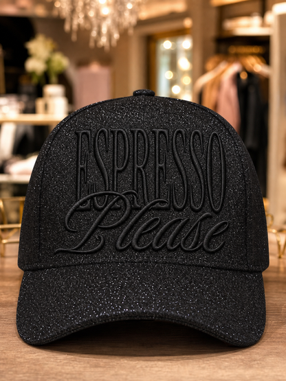 Black Glitter Embroidered Cap