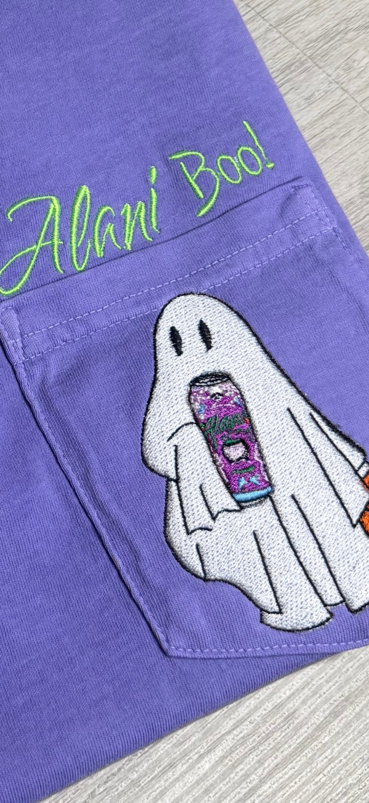 “Alani Boo” Witches Brew embroidered pocket tshirt